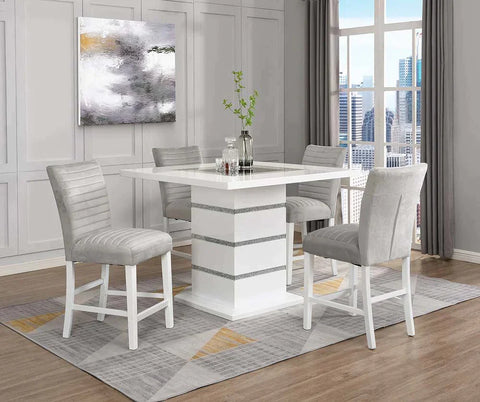 Elizaveta Gray Velvet, Faux Crystal Diamonds &White  High Gloss Finish Counter Height Chair Model DN00818 By ACME Furniture