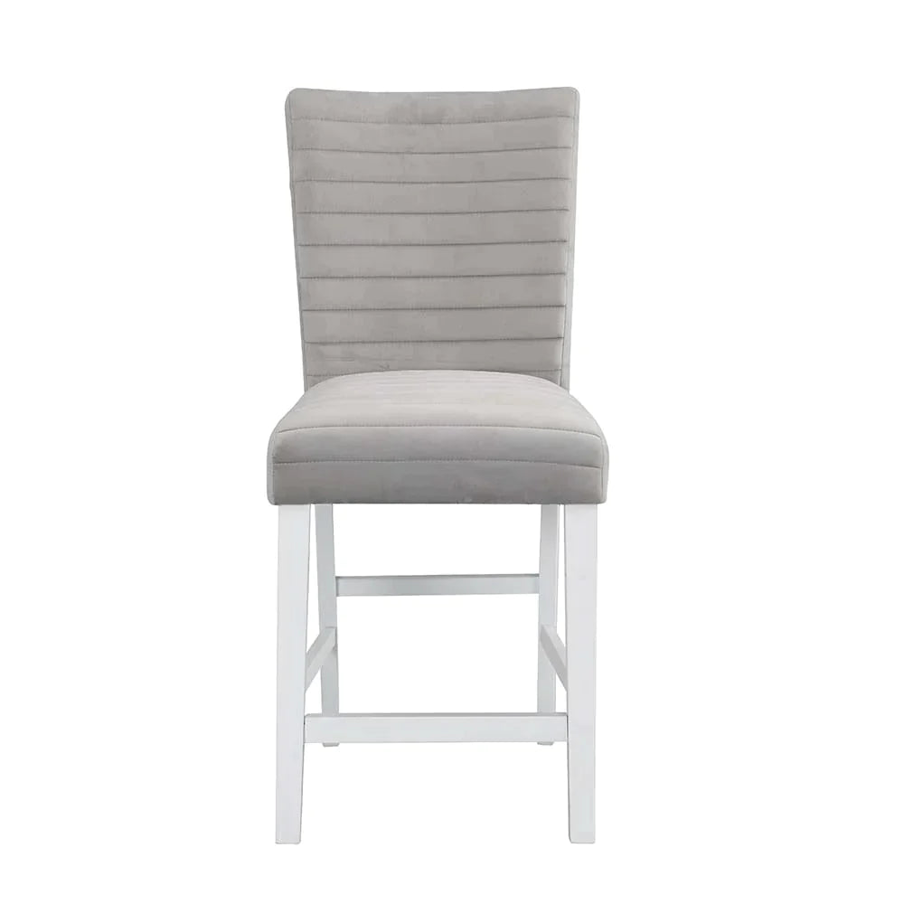 Elizaveta Gray Velvet, Faux Crystal Diamonds &White  High Gloss Finish Counter Height Chair Model DN00818 By ACME Furniture