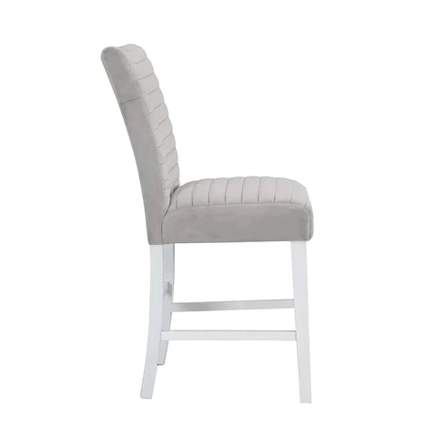 Elizaveta Gray Velvet, Faux Crystal Diamonds &White  High Gloss Finish Counter Height Chair Model DN00818 By ACME Furniture