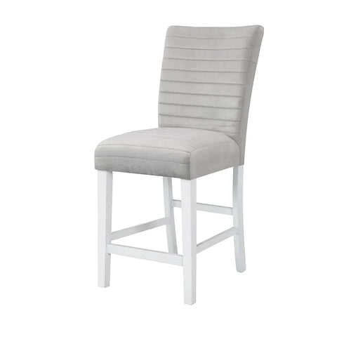 Elizaveta Gray Velvet, Faux Crystal Diamonds &White  High Gloss Finish Counter Height Chair Model DN00818 By ACME Furniture