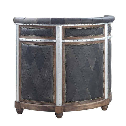 ACME Rahma Antique Ebony Top Grain Leather & Aluminum Rahma Bar Table Model DN01019