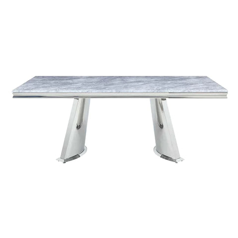 Destry Faux Marble Top & Mirrored Silver Finish Dining Table Model DN01188 By ACME Furniture