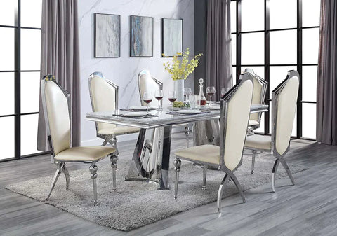 Destry Faux Marble Top & Mirrored Silver Finish Dining Table Model DN01188 By ACME Furniture