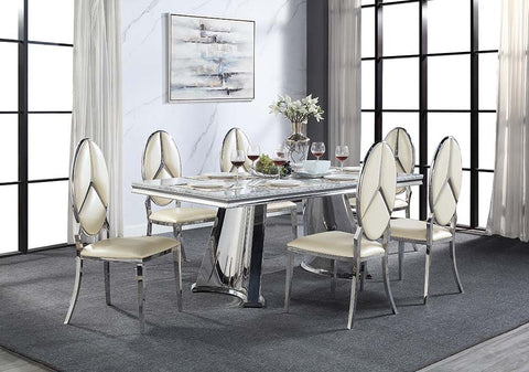 Destry Faux Marble Top & Mirrored Silver Finish Dining Table Model DN01188 By ACME Furniture