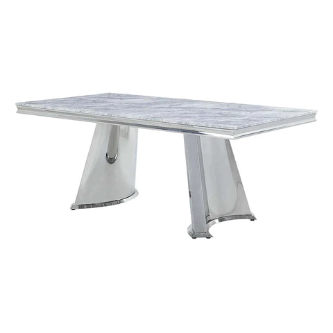 Destry Faux Marble Top & Mirrored Silver Finish Dining Table Model DN01188 By ACME Furniture