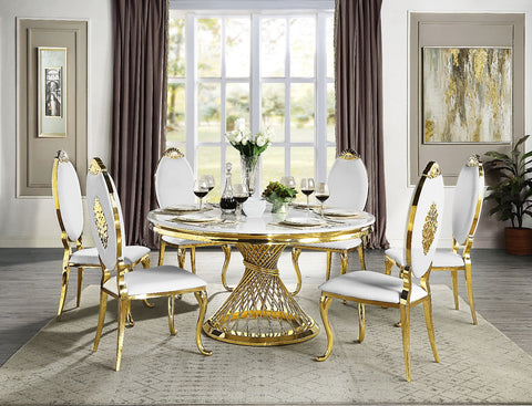 ACME Fallon Faux Marble Top & Mirrored Gold Finish Fallon Dining Table Model DN01189