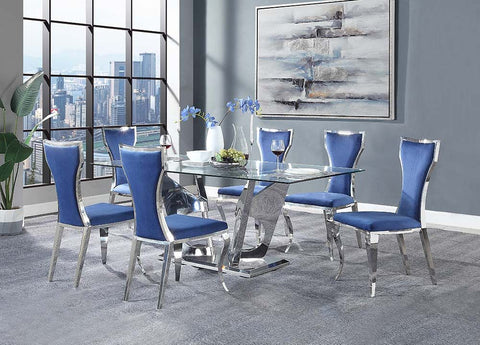 Azriel Blue Velvet & Mirroed Silver Finish Side Chair Model DN01192 By ACME Furniture