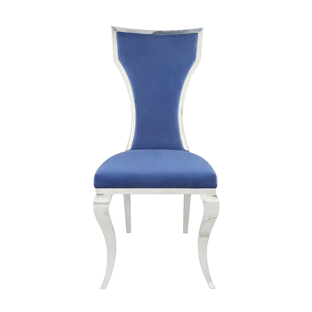 Azriel Blue Velvet & Mirroed Silver Finish Side Chair Model DN01192 By ACME Furniture