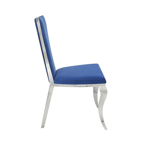 Azriel Blue Velvet & Mirroed Silver Finish Side Chair Model DN01192 By ACME Furniture