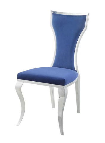 Azriel Blue Velvet & Mirroed Silver Finish Side Chair Model DN01192 By ACME Furniture