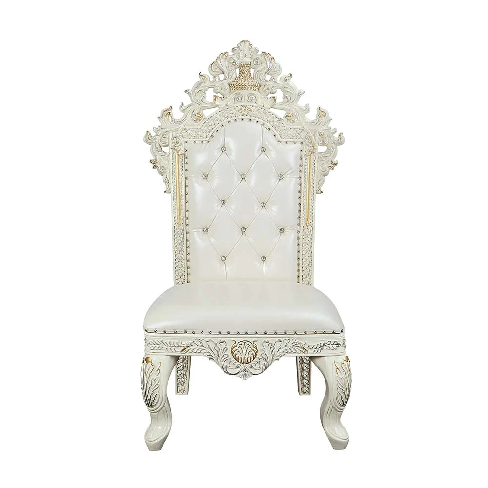 Adara White PU & Antique White Finish Side Chair Model DN01230 By ACME Furniture