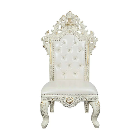 Adara White PU & Antique White Finish Side Chair Model DN01230 By ACME Furniture