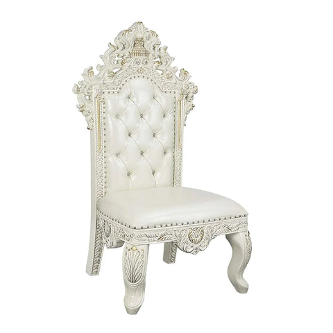 Adara White PU & Antique White Finish Side Chair Model DN01230 By ACME Furniture