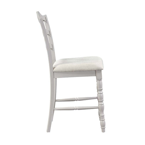ACME Bettina Beige Fabric, Antique White & Weathered Oak Finish Bettina Counter Height Set (5PC) Model DN01439