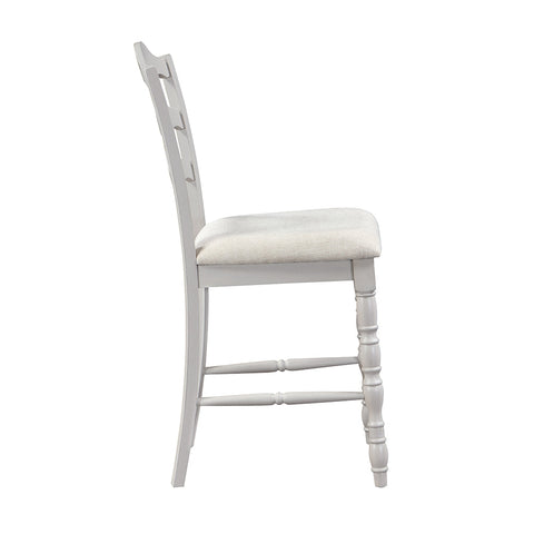 ACME Bettina Beige Fabric, Antique White & Weathered Oak Finish Bettina Counter Height Set (5PC) Model DN01439