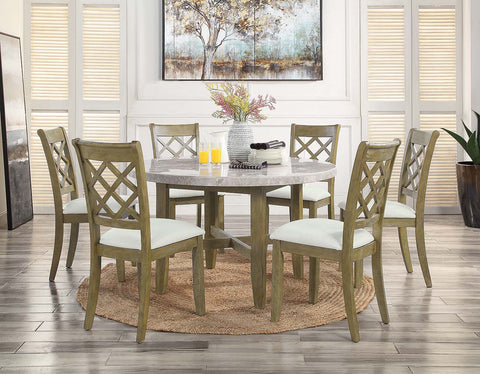 ACME Karsen Marble Top & Rustic Oak Finish Karsen Dining Table Model DN01449