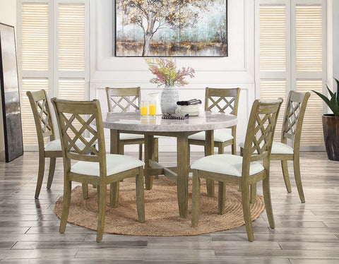 ACME Karsen Marble Top & Rustic Oak Finish Karsen Dining Table Model DN01449