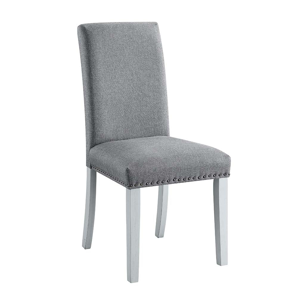 ACME Lanton Gray Linen & Antique White Finish Lanton Side Chair (Set-2) Model DN01452