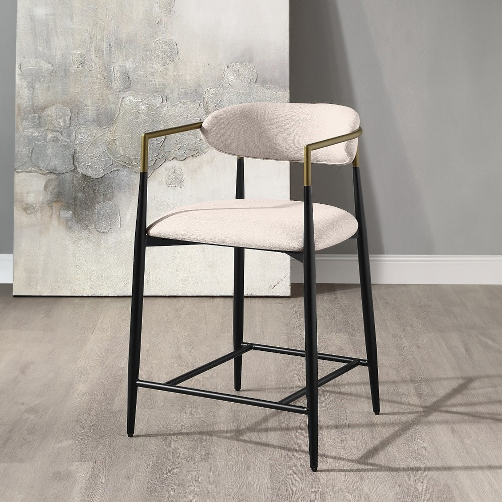 ACME Jaramillo Beige Linen Black Counter Height Chair (Set-2) Model DN02717
