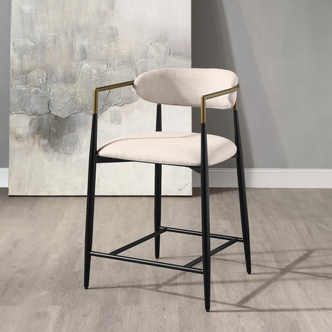 ACME Jaramillo Beige Linen Black Counter Height Chair (Set-2) Model DN02717