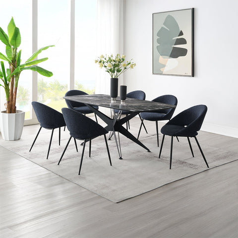 ACME Klaus Navy Boucle Black Side Chair (Set-2) Model DN03047