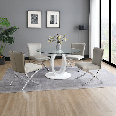 ACME Larry Glass Top White High Gloss Round Dining Table Model DN03175