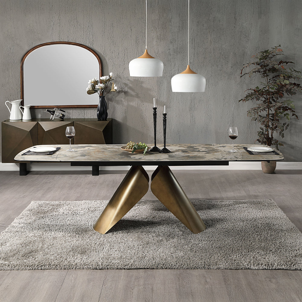 ACME Malika Ceramic Top Copper Cross Brushed Dining Table Model DN03595