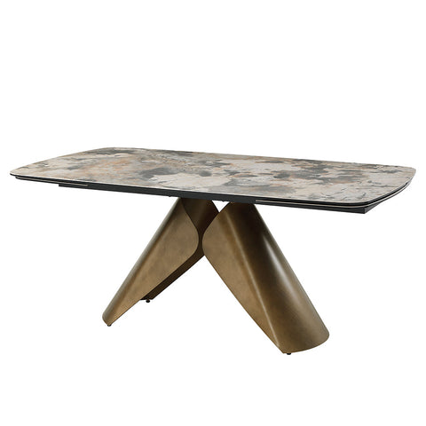 ACME Malika Ceramic Top Copper Cross Brushed Dining Table Model DN03595