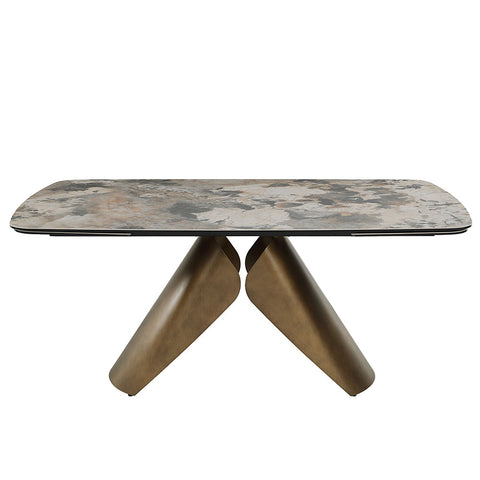ACME Malika Ceramic Top Copper Cross Brushed Dining Table Model DN03595