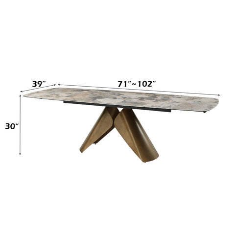ACME Malika Ceramic Top Copper Cross Brushed Dining Table Model DN03595