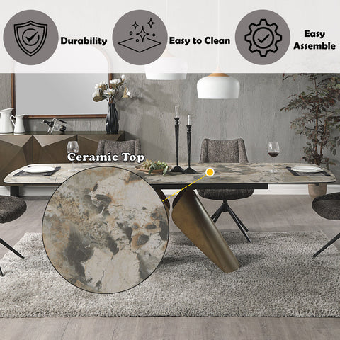 ACME Malika Ceramic Top Copper Cross Brushed Dining Table Model DN03595