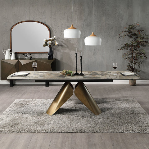 ACME Malika Ceramic Top Copper Cross Brushed Dining Table Model DN03595