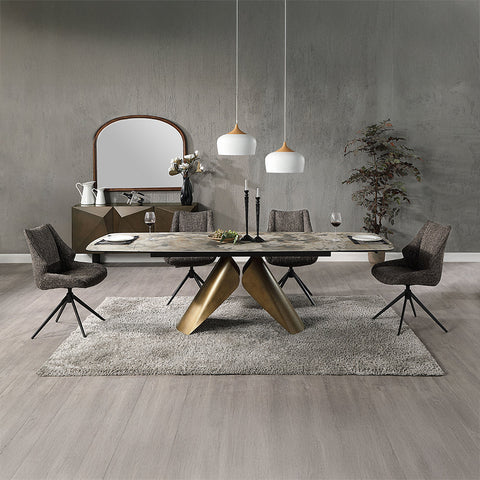 ACME Malika Ceramic Top Copper Cross Brushed Dining Table Model DN03595