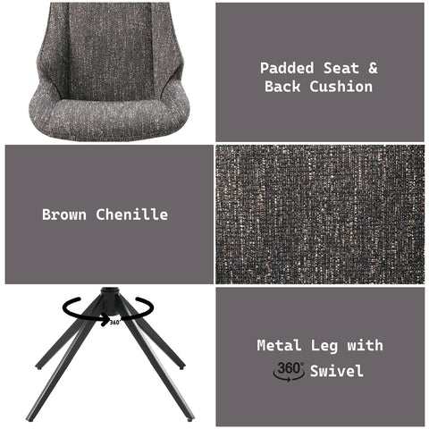 ACME Malika Brown Chenille Side Chair wSwivel (Set-2) Model DN03596