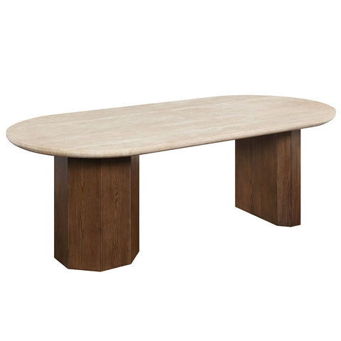 ACME Leonardo Travertine Top Dark Oak Dining Table Model DN04015