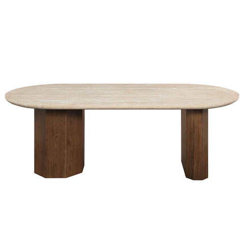 ACME Leonardo Travertine Top Dark Oak Dining Table Model DN04015