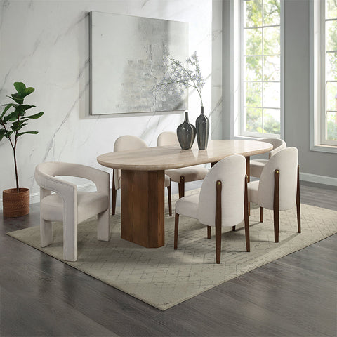ACME Leonardo Travertine Top Dark Oak Dining Table Model DN04015