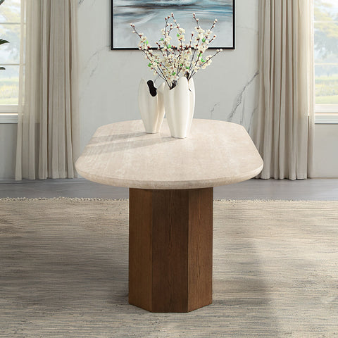 ACME Leonardo Travertine Top Dark Oak Dining Table Model DN04015