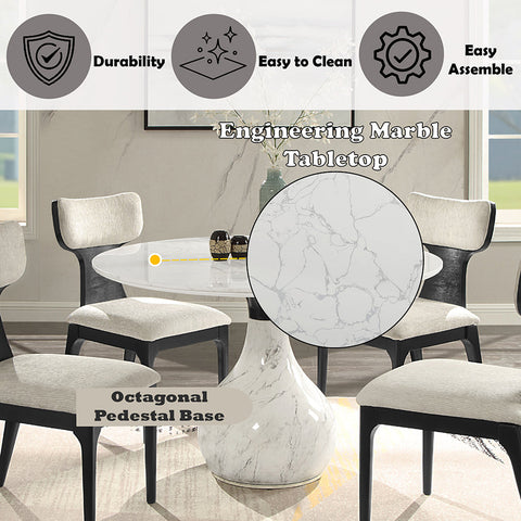 ACME Koen Engineering Marble Top White Black Round Dining Table Model DN04055