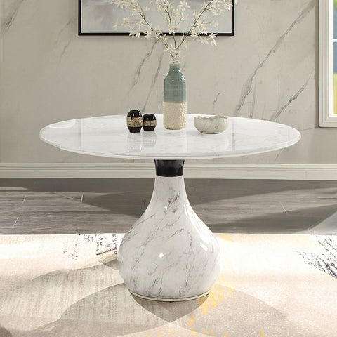 ACME Koen Engineering Marble Top White Black Round Dining Table Model DN04055