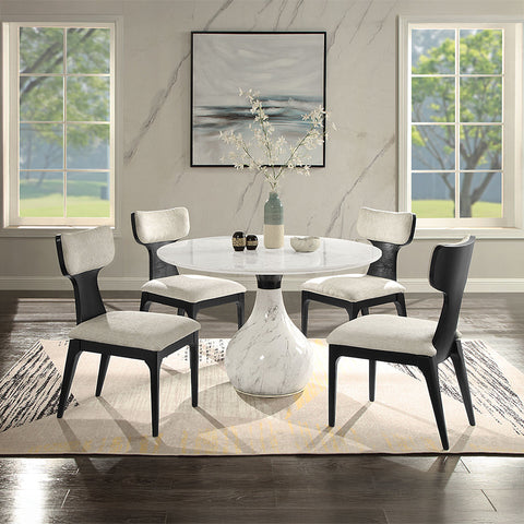 ACME Koen Engineering Marble Top White Black Round Dining Table Model DN04055