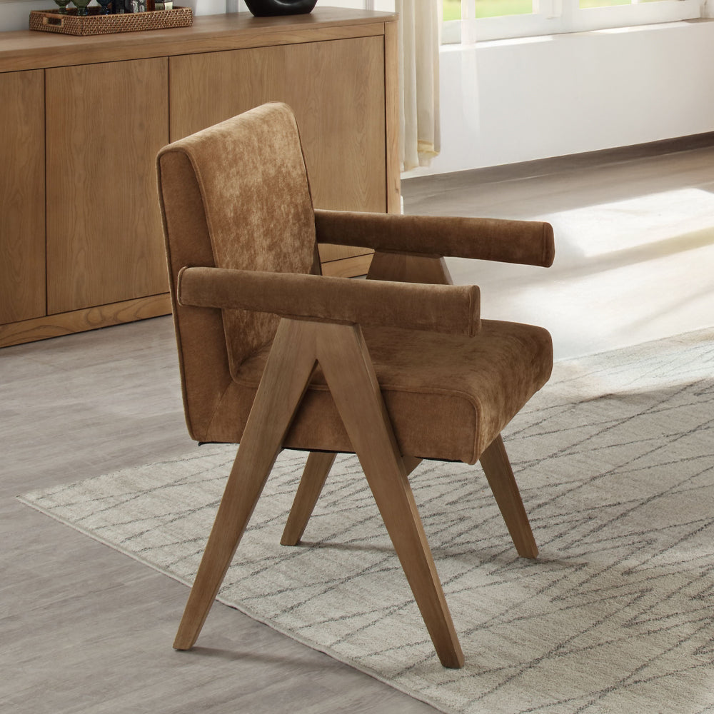ACME Zoey Chocolate Chenille Oak Arm Chair (Set-2) Model DN04077