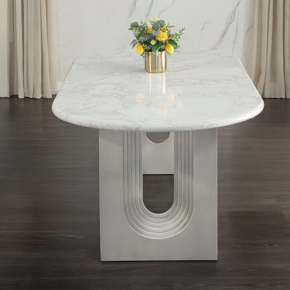 ACME Zayn White Natural Marble Top White Dining Table Model DN04205