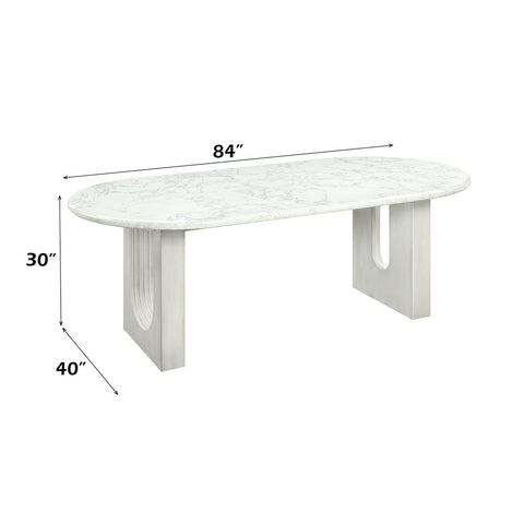 ACME Zayn White Natural Marble Top White Dining Table Model DN04205