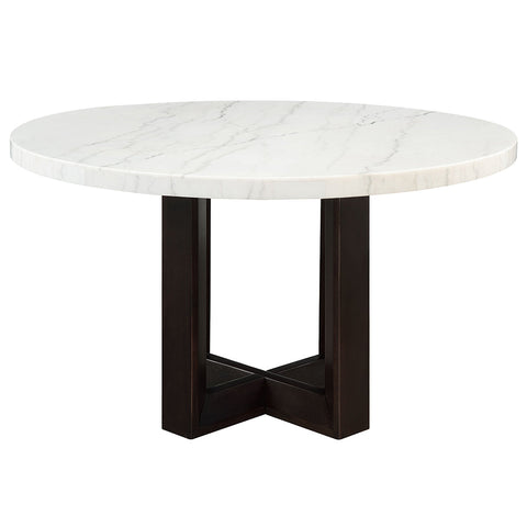 ACME Edwyn White Natural Marble Top Espresso Round Dining Table Model DN05205
