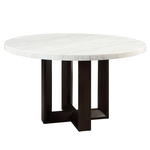 ACME Edwyn White Natural Marble Top Espresso Round Dining Table Model DN05205
