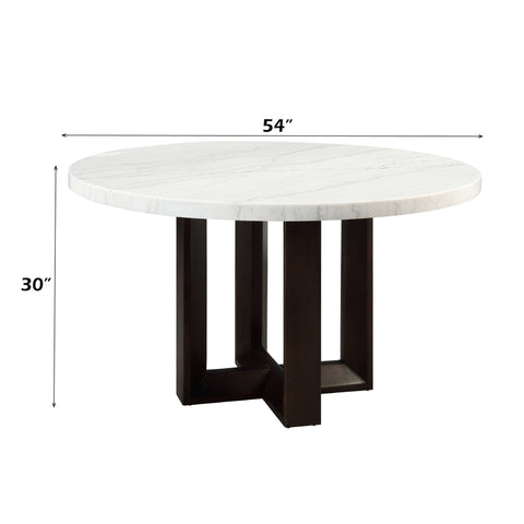 ACME Edwyn White Natural Marble Top Espresso Round Dining Table Model DN05205