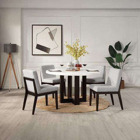 ACME Edwyn White Natural Marble Top Espresso Round Dining Table Model DN05205