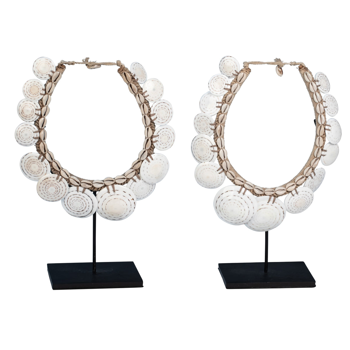 Milah Black Base and Natural Shells Decorative Neckalce Set Of 2