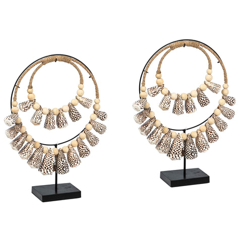 Leia Black Base and Natural Shells Decorative Necklace Set Of 2